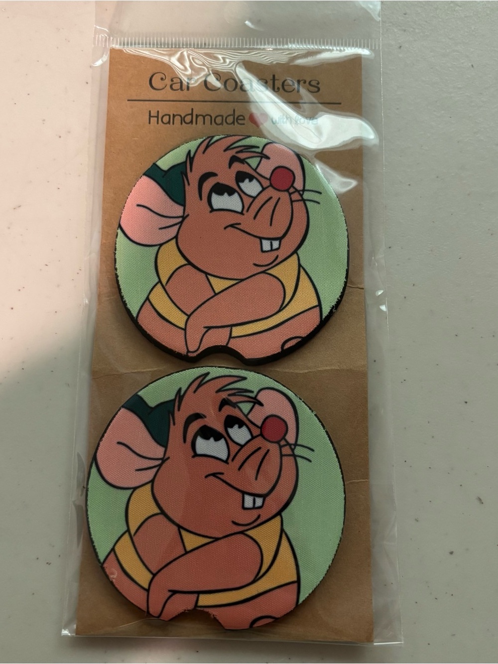 Handmade Mouse Gus Car Coasters   Rubber new
